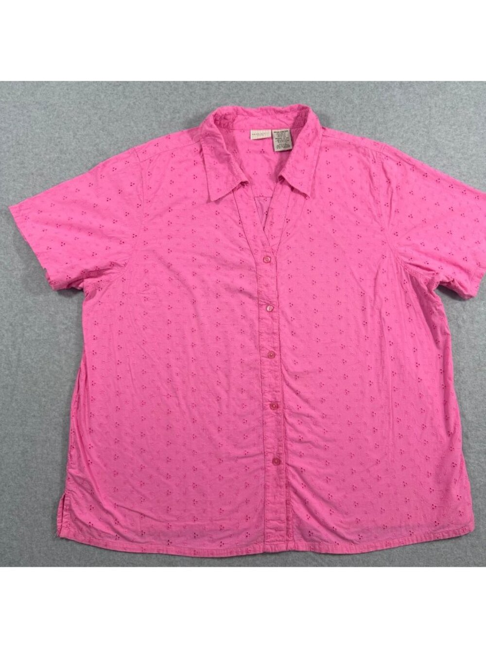 White Stag Plus Women 22W 24W Pink Eyelet Button Front Cotton Blouse